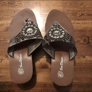 Women Beach Wedge Bling Flip Flops Sun Dancer Sz 6